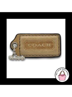 COACH HANG TAG Bag Charm Keychain Fob Light Saddle Brown Leather Nickel 2"